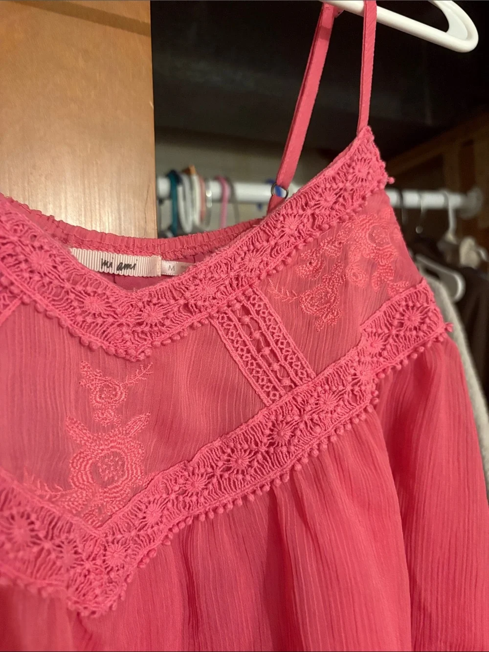 miami Pink Lace-Trim Flowy Spaghetti Strap Cami
